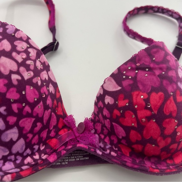Victoria’s Secret Lined Demi Hearts Purple Red Rhinestone Bra Sexy - Picture 2 of 4